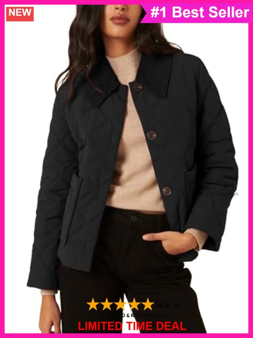 Quilted Lightweight Jacket Corduroy Collar Button Down Hip Length Padded Coat